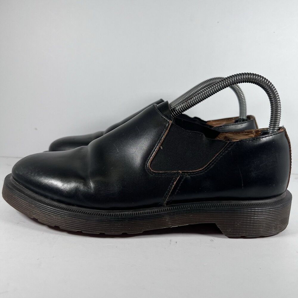 Dr Doc Marten Louis Smooth Black Low Slip On Shoes Cunky Men's Size 7 Women's 8 - Picture 3 of 8